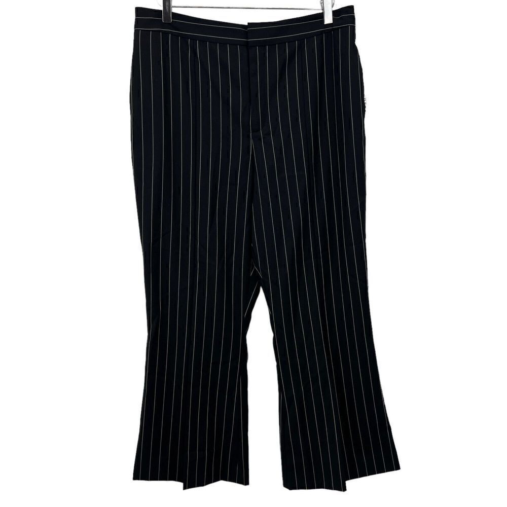 Frame Pinstriped Cropped Flared Wool Blend Trouser Pants Black White Size 16 New